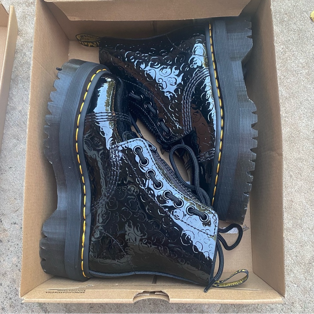 Dr. Martens Black Embossed Patent Boots